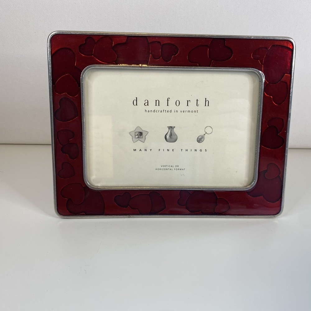 Danforth Pewterers 5 x 3 1/2 Picture Frame Red Enamel Heart Design Valentines